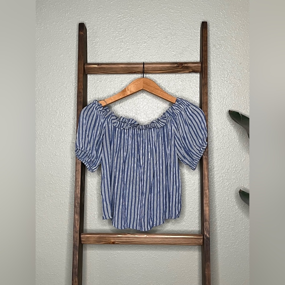 Navy Striped Off-Shoulder Blouse